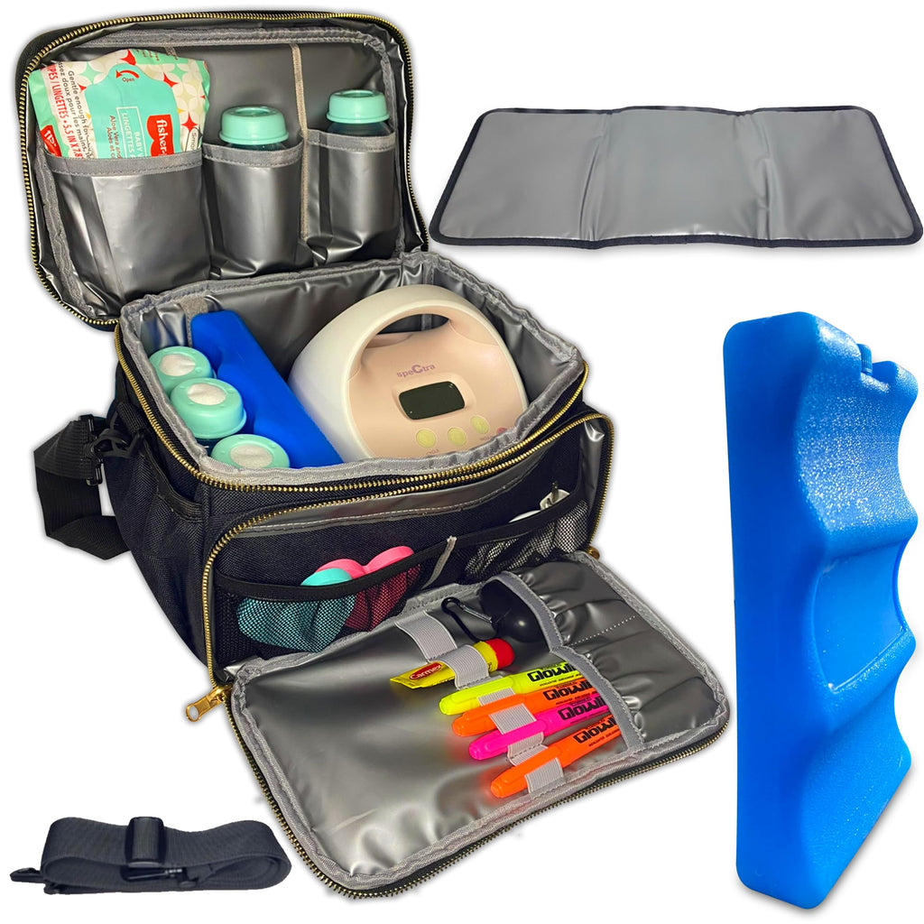 Laksut Breast Pump Bag - Breast Milk Cooler Travel Bag Pumping Bag Diaper Tote Bag Pumping Bag for Work Breast Pump Bag with Cooler Ice Pack Compatible with Spectra S1 S2